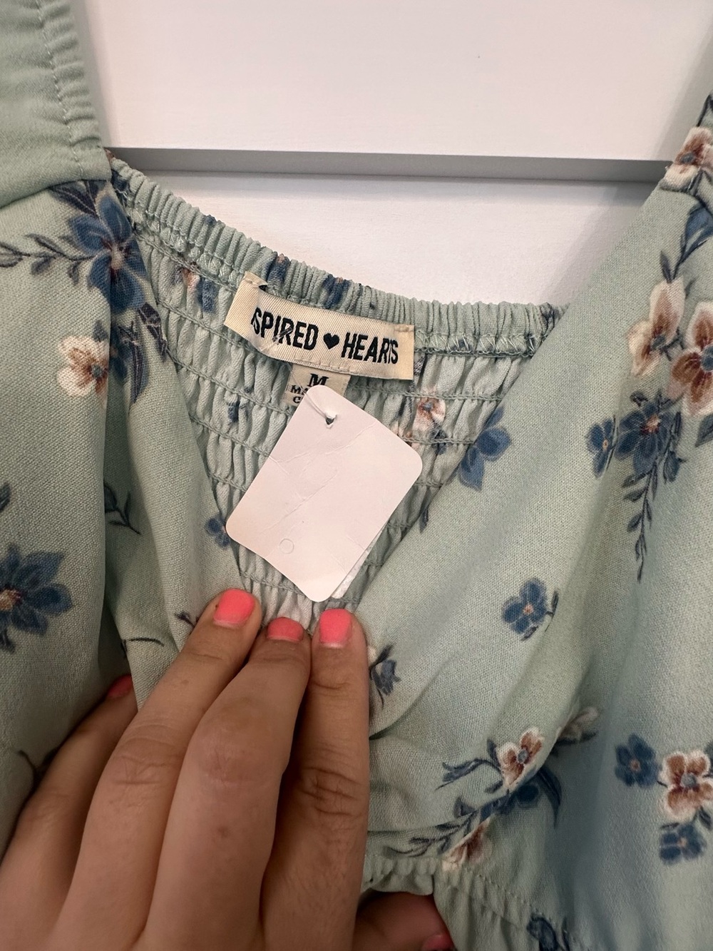 Inspired Hearts Mint Floral Puff-Sleeve Mini Dress - Picture 3 of 5